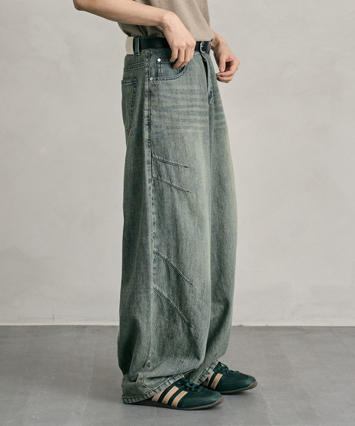 데케트(DECET) [린넨라이크]Linen Like Balloon Wide Jeans DCPT060RustGreen
