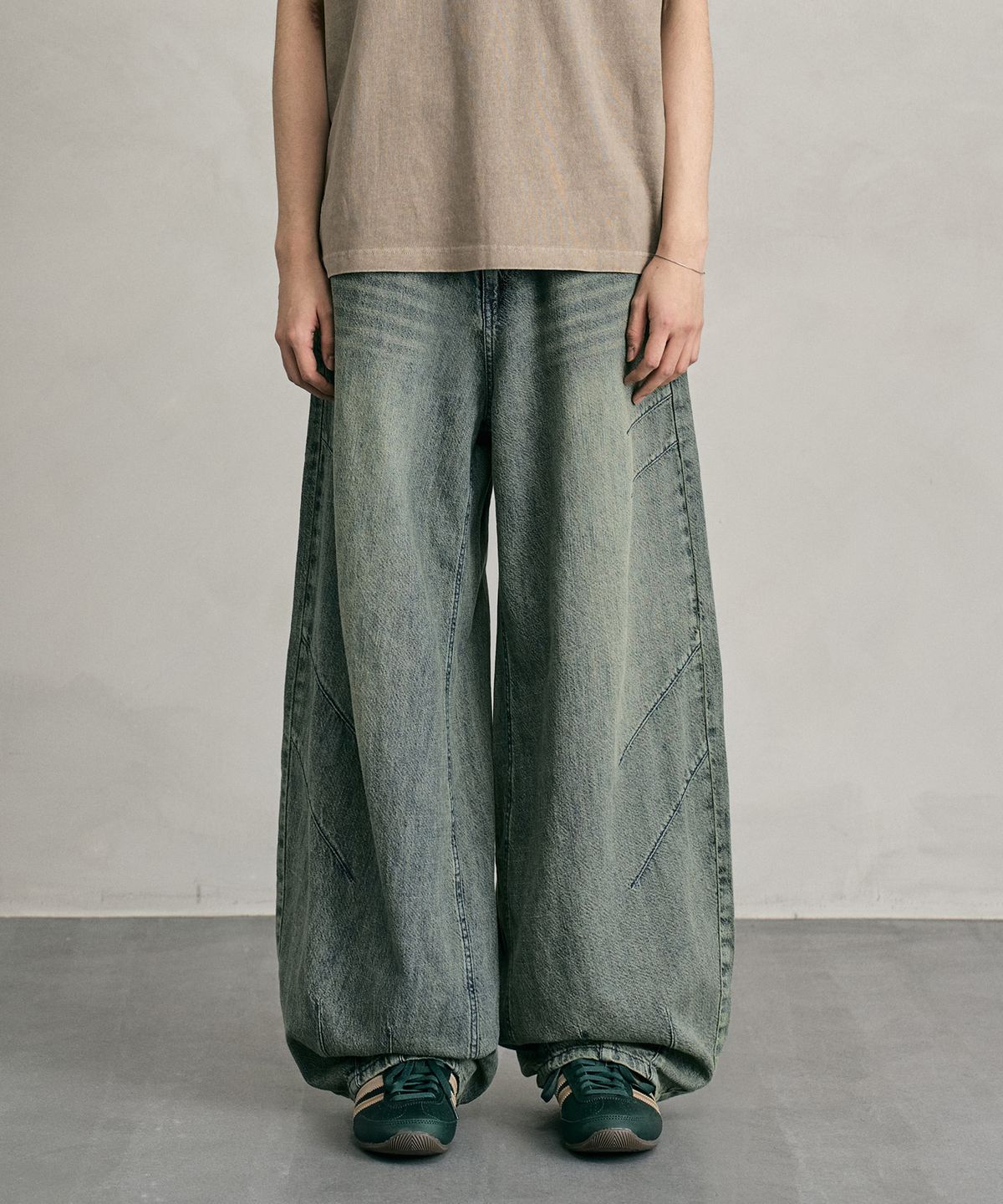 데케트(DECET) [린넨라이크]Linen Like Balloon Wide Jeans DCPT060RustGreen
