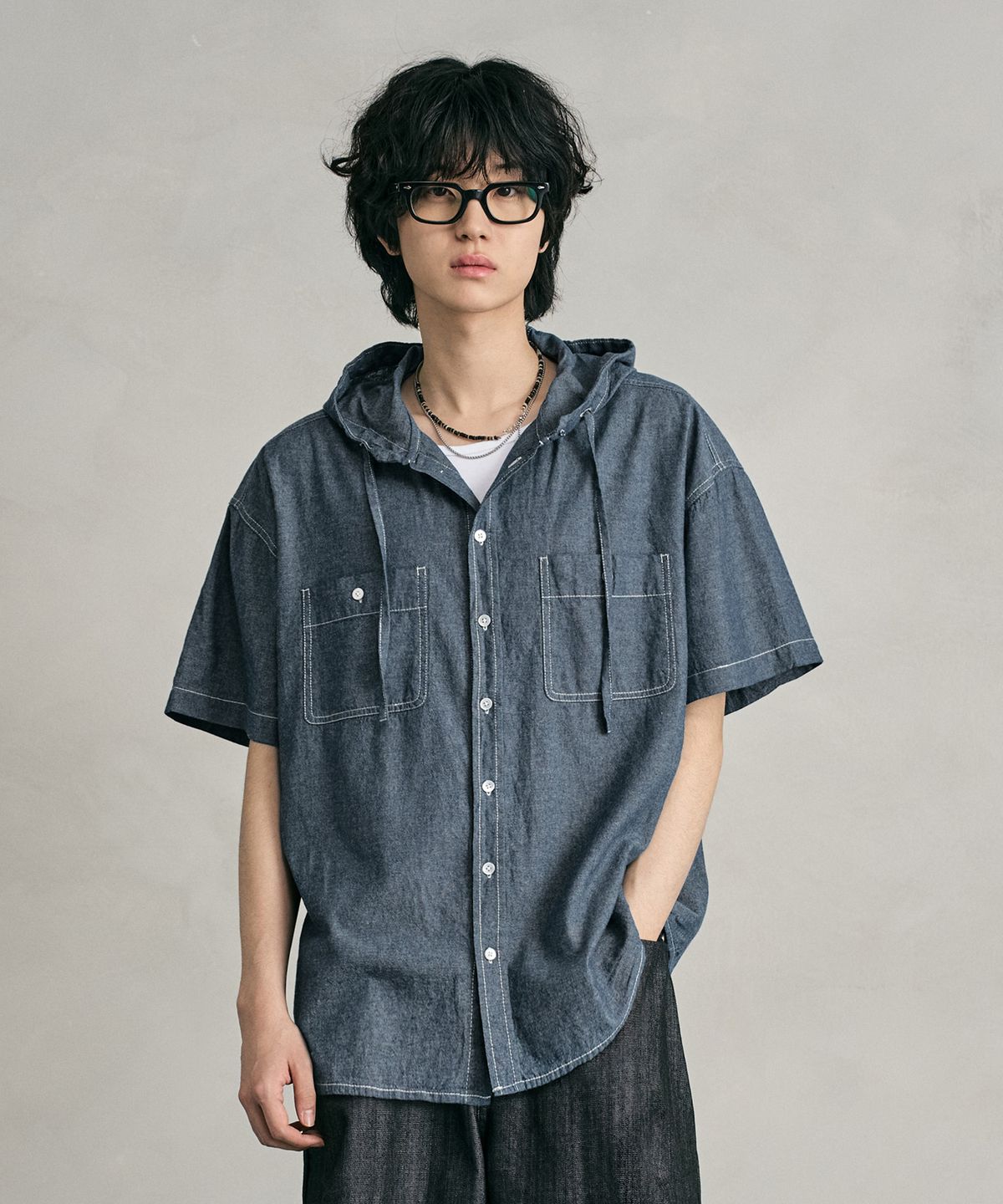 데케트(DECET) Chambray Over Hood Short Shirt DCSH013Blue