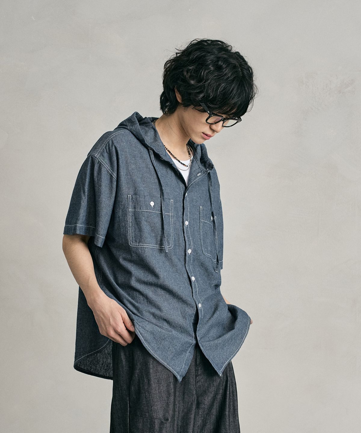 데케트(DECET) Chambray Over Hood Short Shirt DCSH013Blue