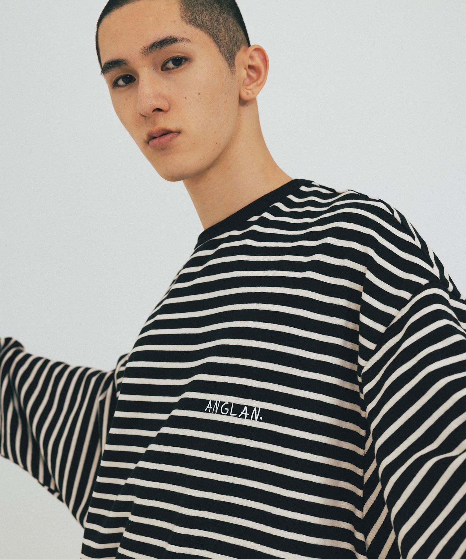MUSINSA | ANGLAN Striped Long Sleeve - Black
