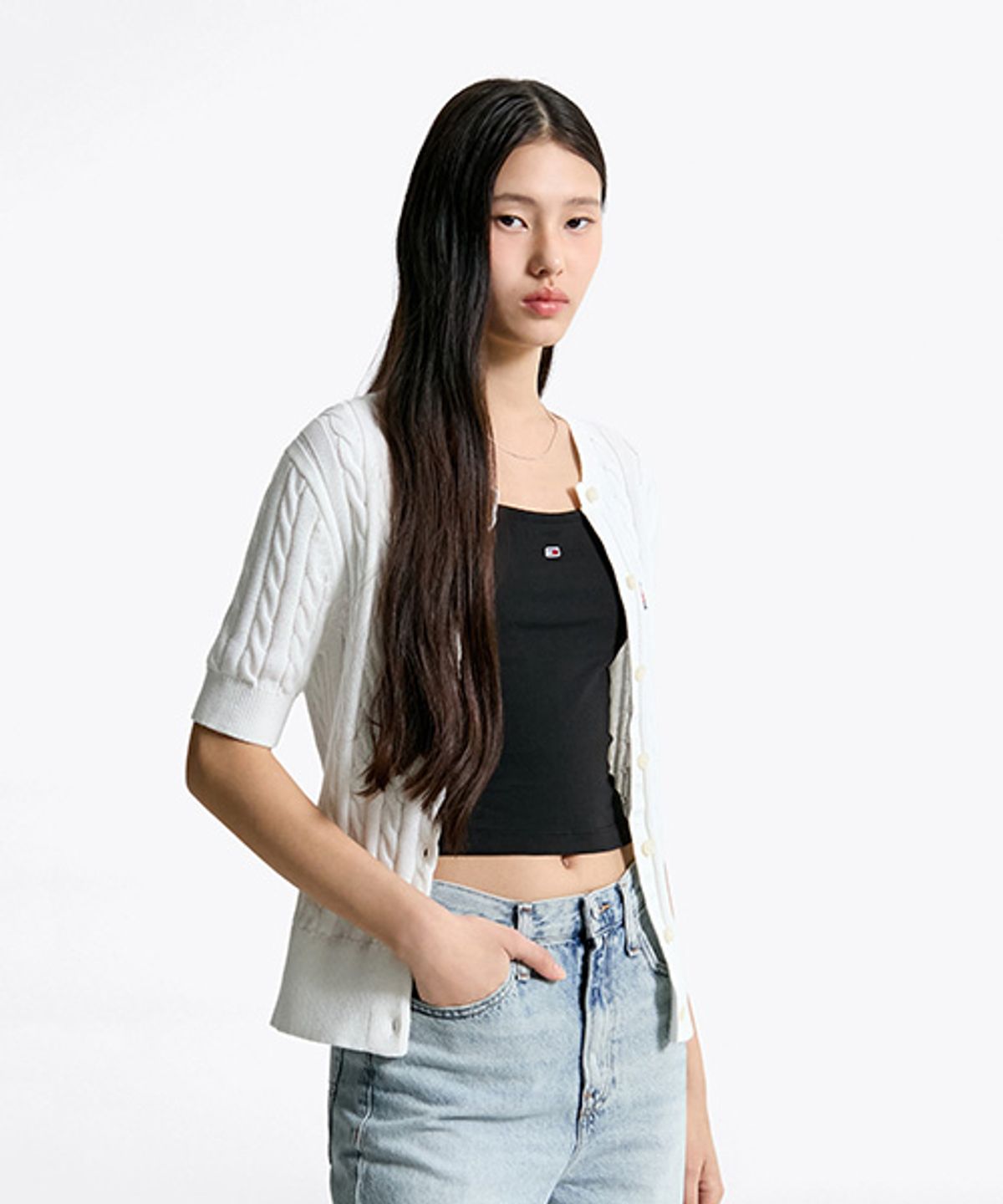 타미진스(TOMMY JEANS) 서머 케이블 가디건 (T32F1KCD05TWT2YBL)