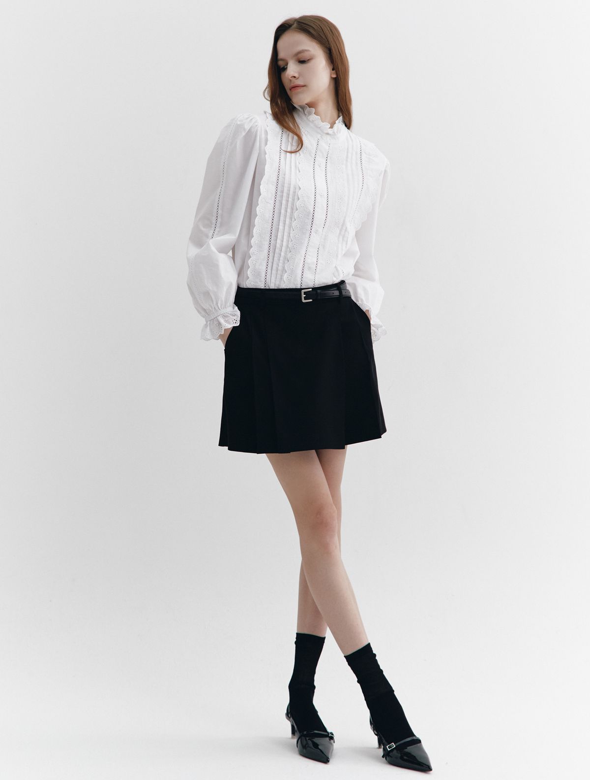 그레이데시온(GRAYDATION) Pleats Wrap Skirt-type Shorts BLACK