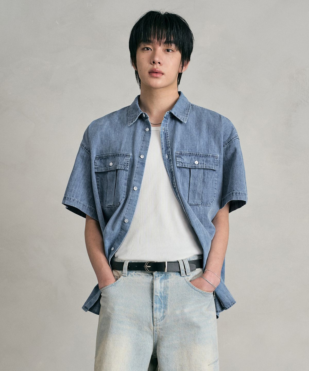 데케트(DECET) Denim Work Short Shirts DCSH010LightBlue