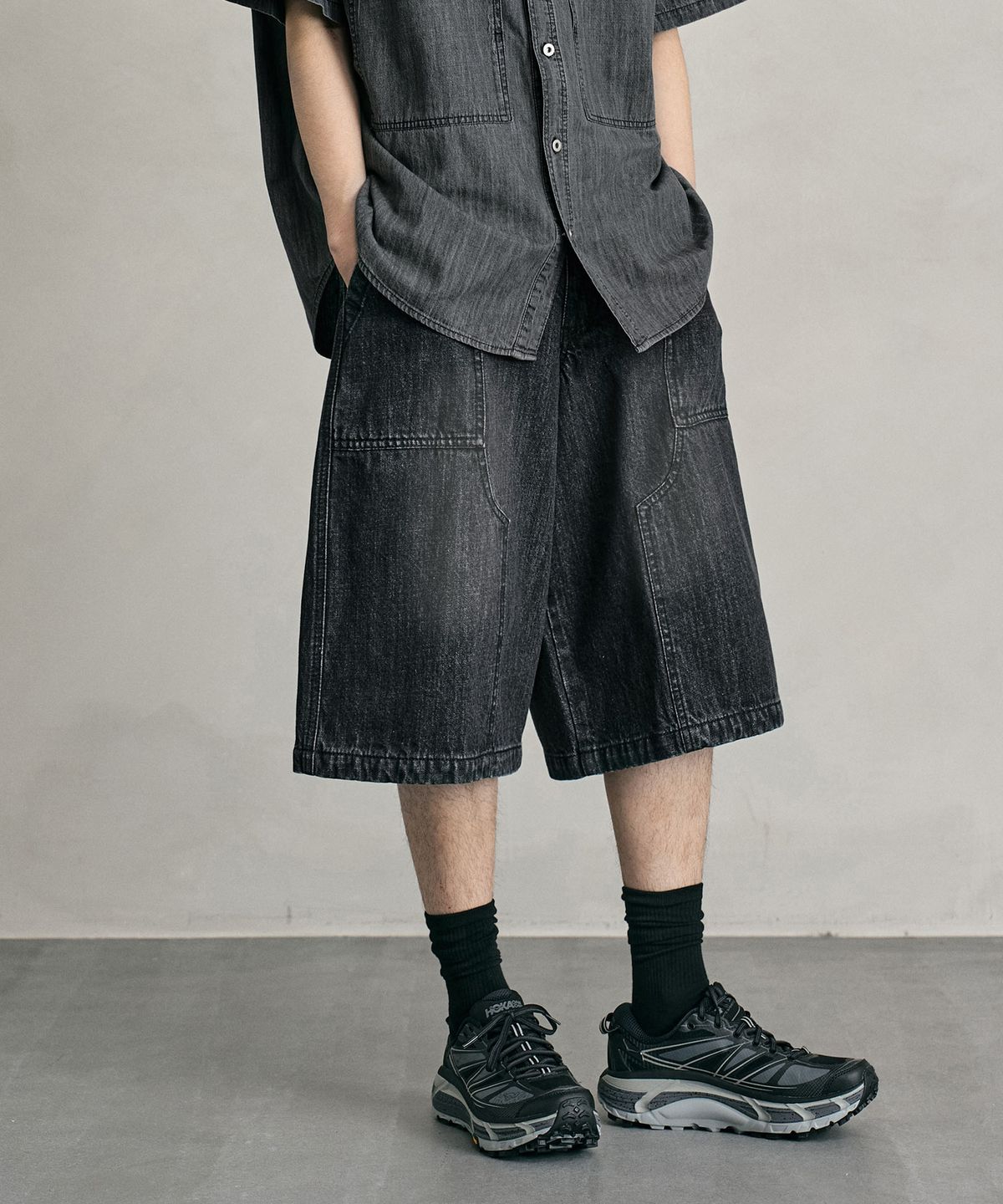 데케트(DECET) Double Knee Denim Shorts DCPT062BlackA