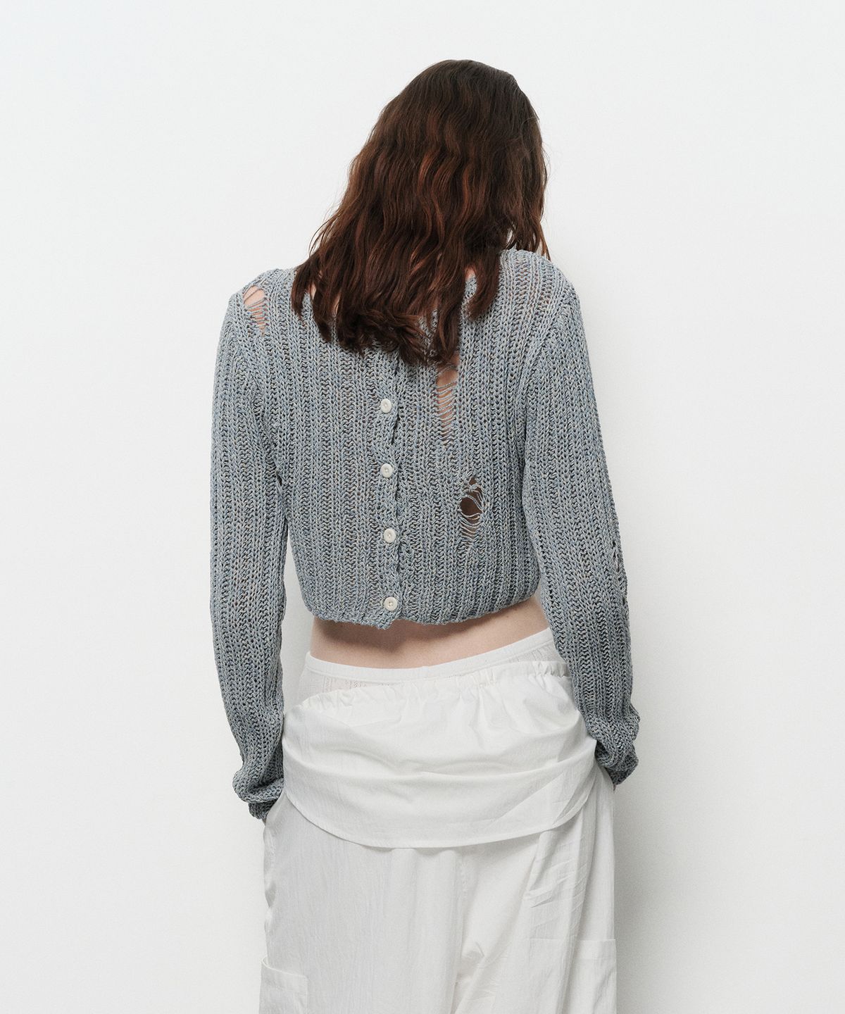 다이애그널(DIAGONAL) DAMAGE CROP CARDIGAN (blue)