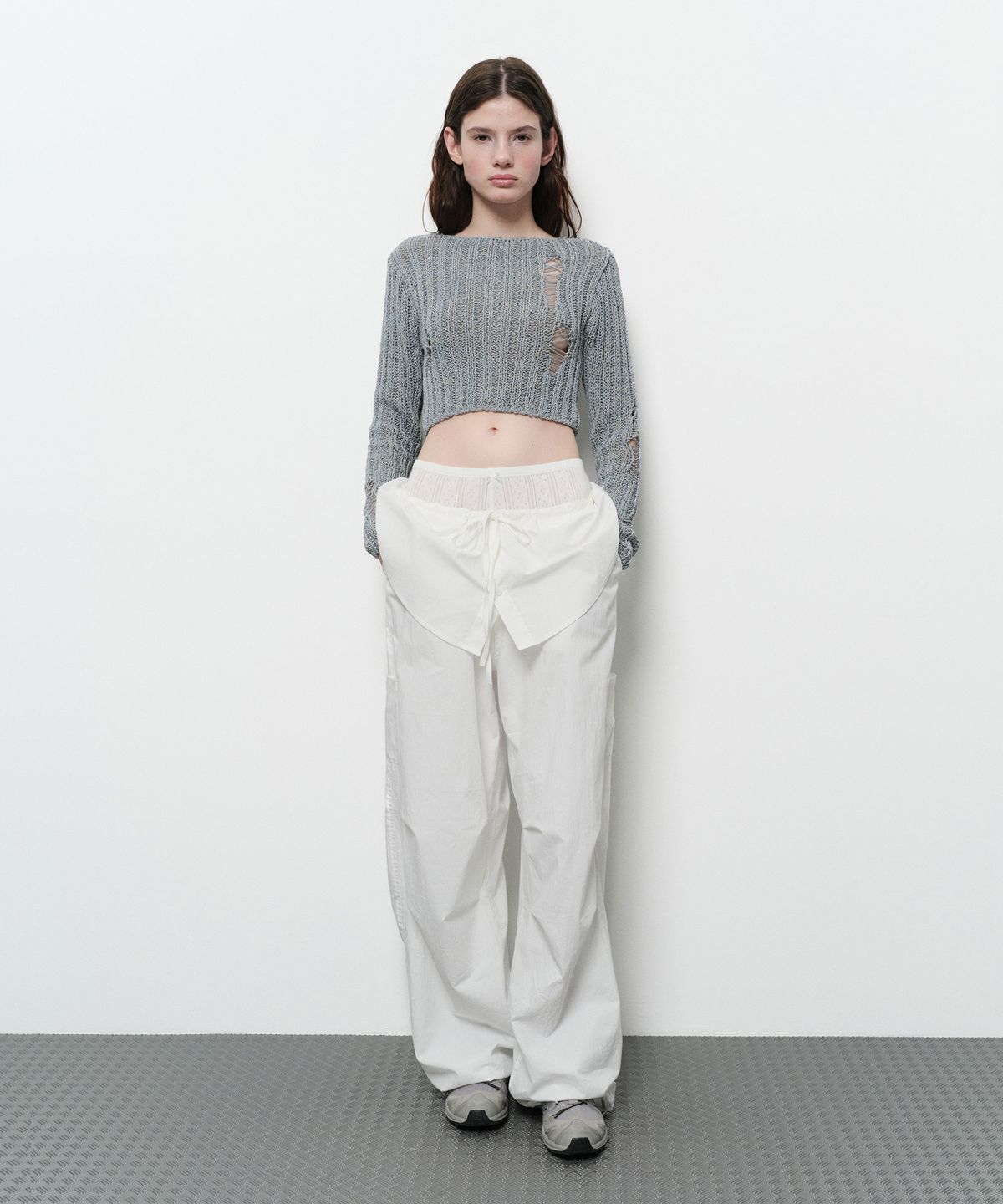 다이애그널(DIAGONAL) DAMAGE CROP CARDIGAN (blue)