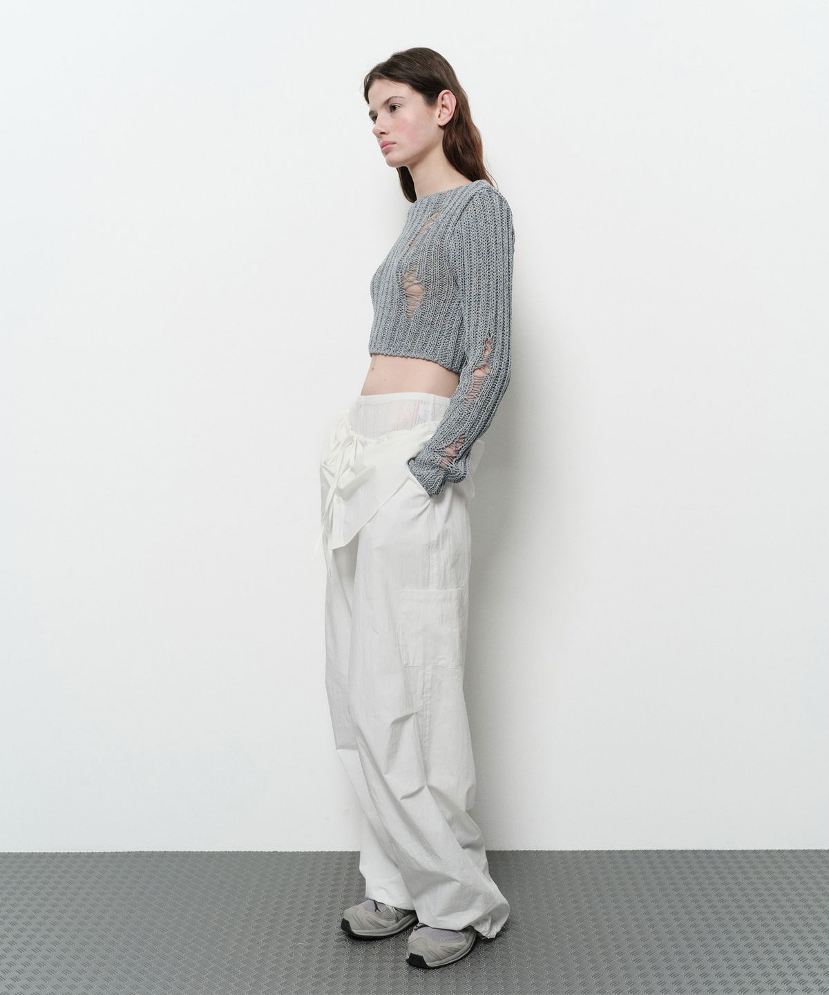 다이애그널(DIAGONAL) DAMAGE CROP CARDIGAN (blue)