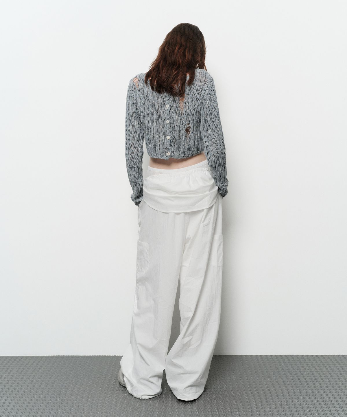 다이애그널(DIAGONAL) DAMAGE CROP CARDIGAN (blue)