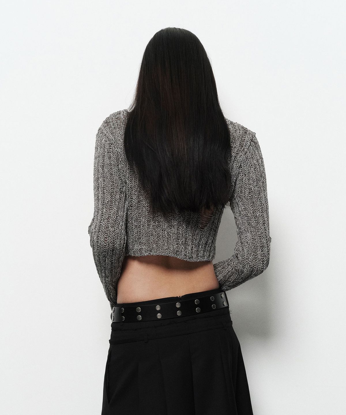 다이애그널(DIAGONAL) DAMAGE CROP CARDIGAN (black)