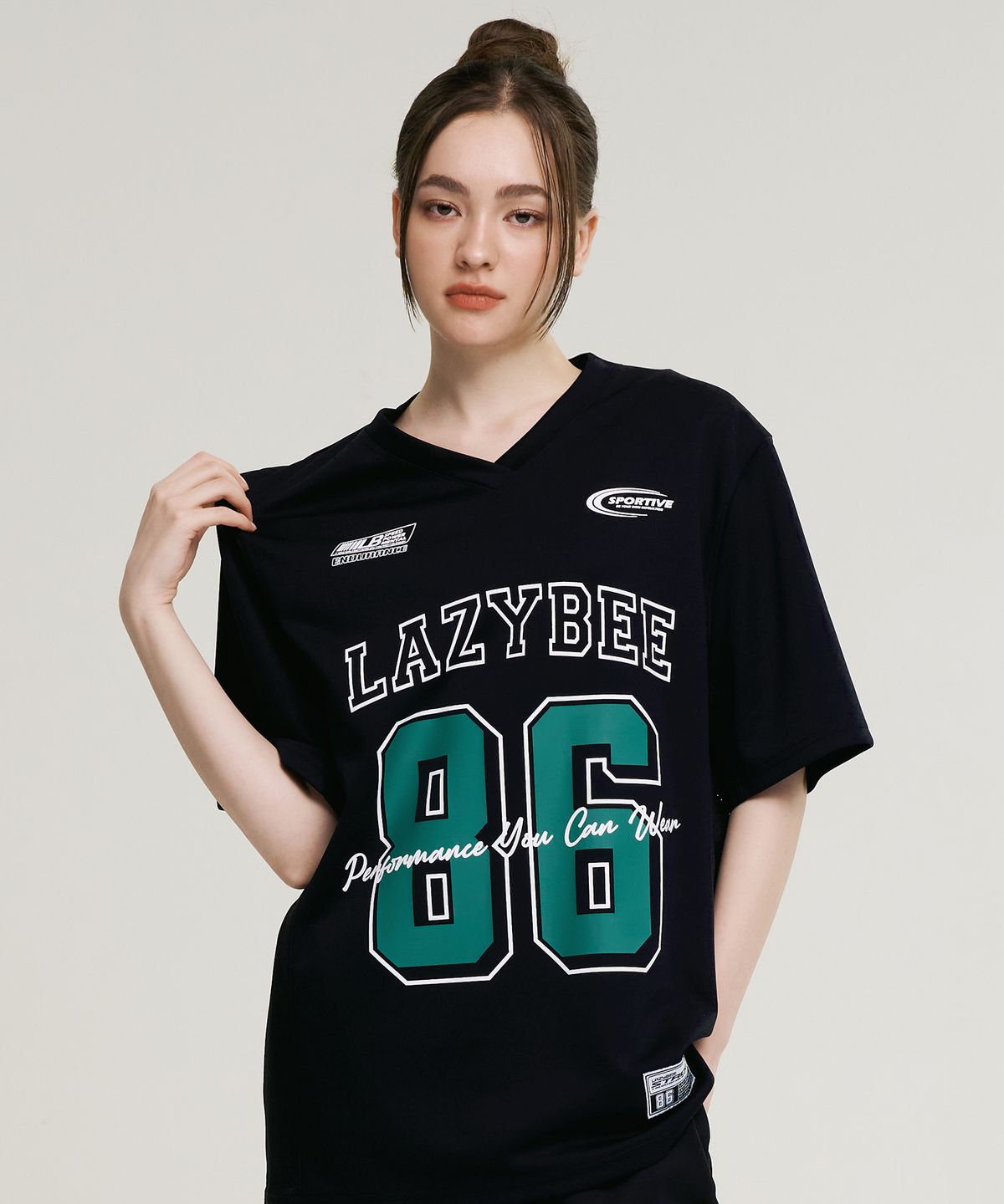 레이지비(LAZYBEE) 믹스드 매쉬 져지 오버핏 숏 슬리브 W (4컬러)
