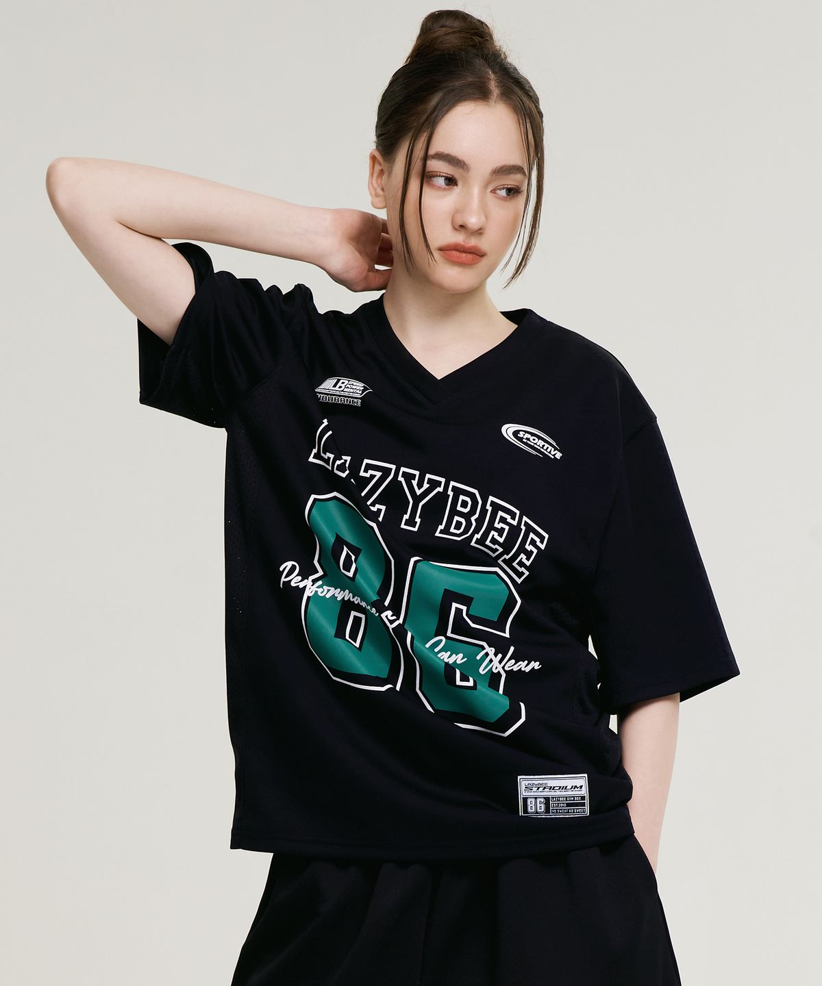레이지비(LAZYBEE) 믹스드 매쉬 져지 오버핏 숏 슬리브 W (4컬러)