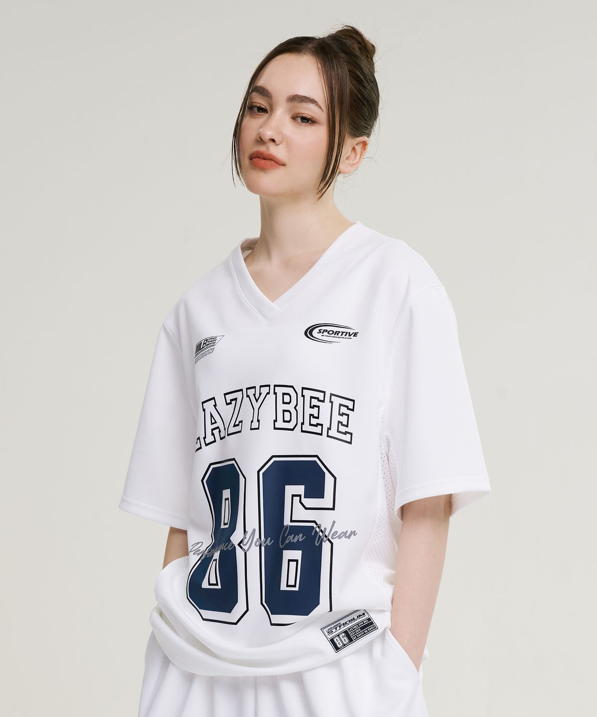 레이지비(LAZYBEE) 믹스드 매쉬 져지 오버핏 숏 슬리브 W (4컬러)