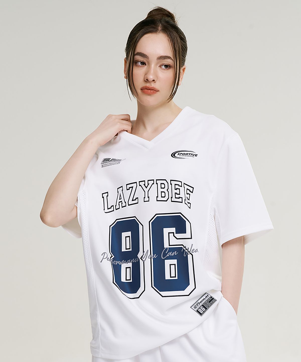 레이지비(LAZYBEE) 믹스드 매쉬 져지 오버핏 숏 슬리브 W (4컬러)