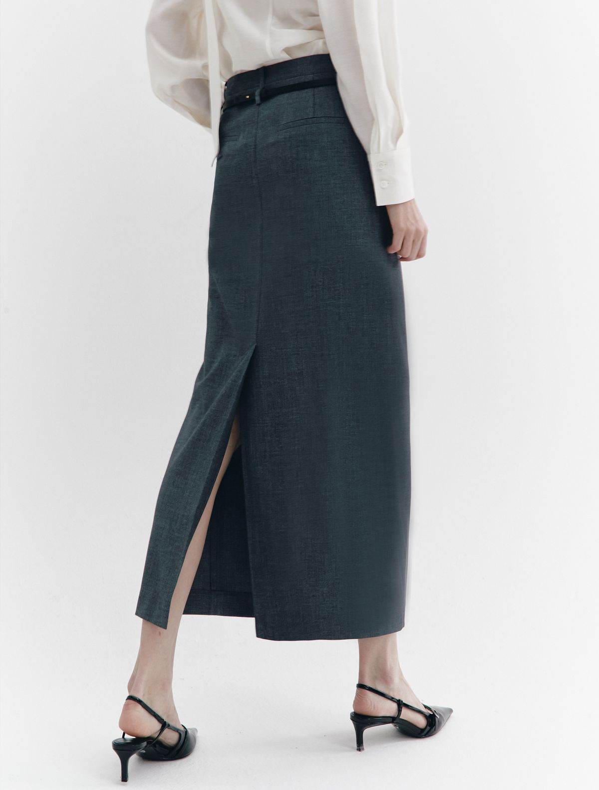 그레이데시온(GRAYDATION) Double Waistband Maxi Skirt CHARCOAL GREY