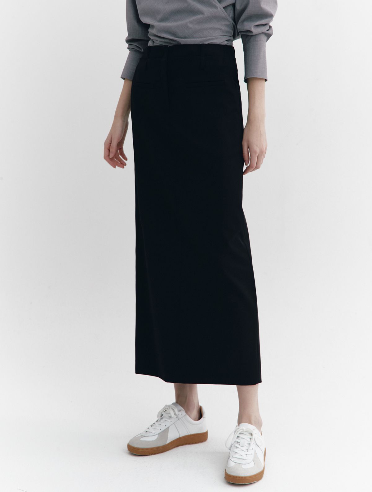 그레이데시온(GRAYDATION) Double Waistband Maxi Skirt BLACK