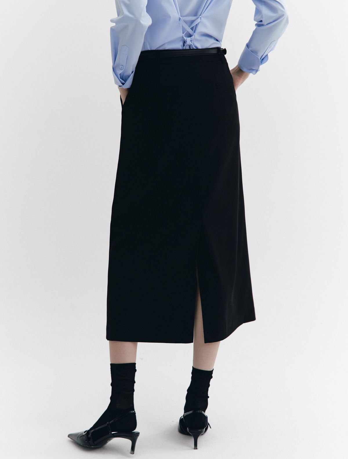 그레이데시온(GRAYDATION) Front Lip Pocket Pleats Skirt BLACK