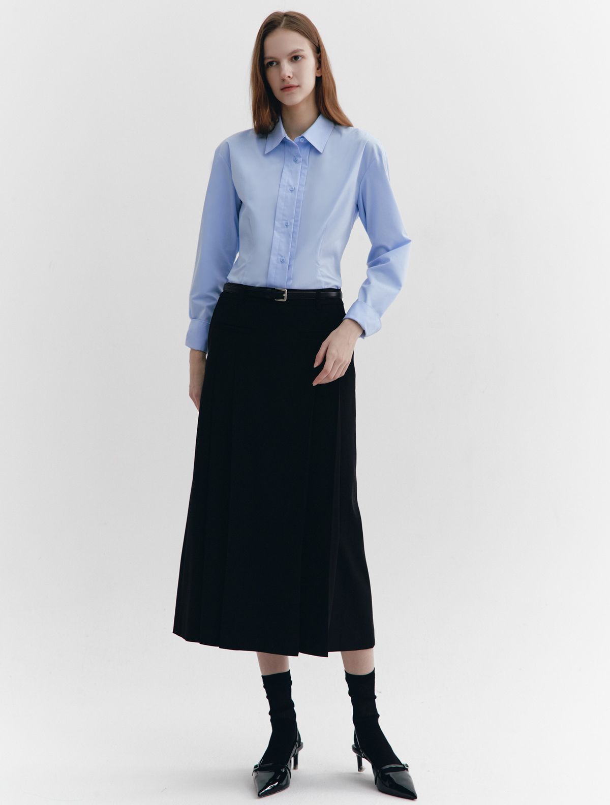 그레이데시온(GRAYDATION) Front Lip Pocket Pleats Skirt BLACK