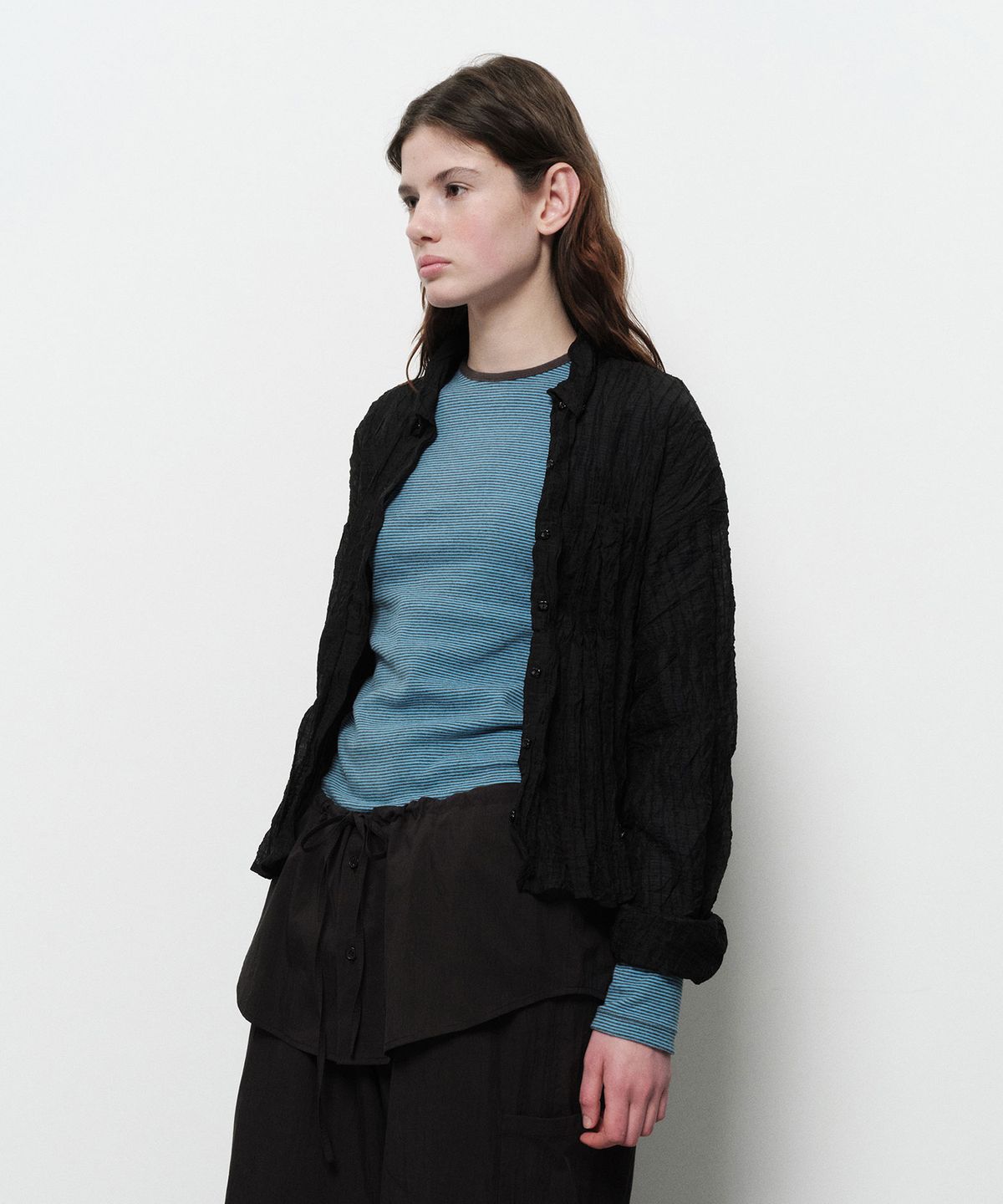 다이애그널(DIAGONAL) WRINKLY SEE THROUGH SHIRTS (black)