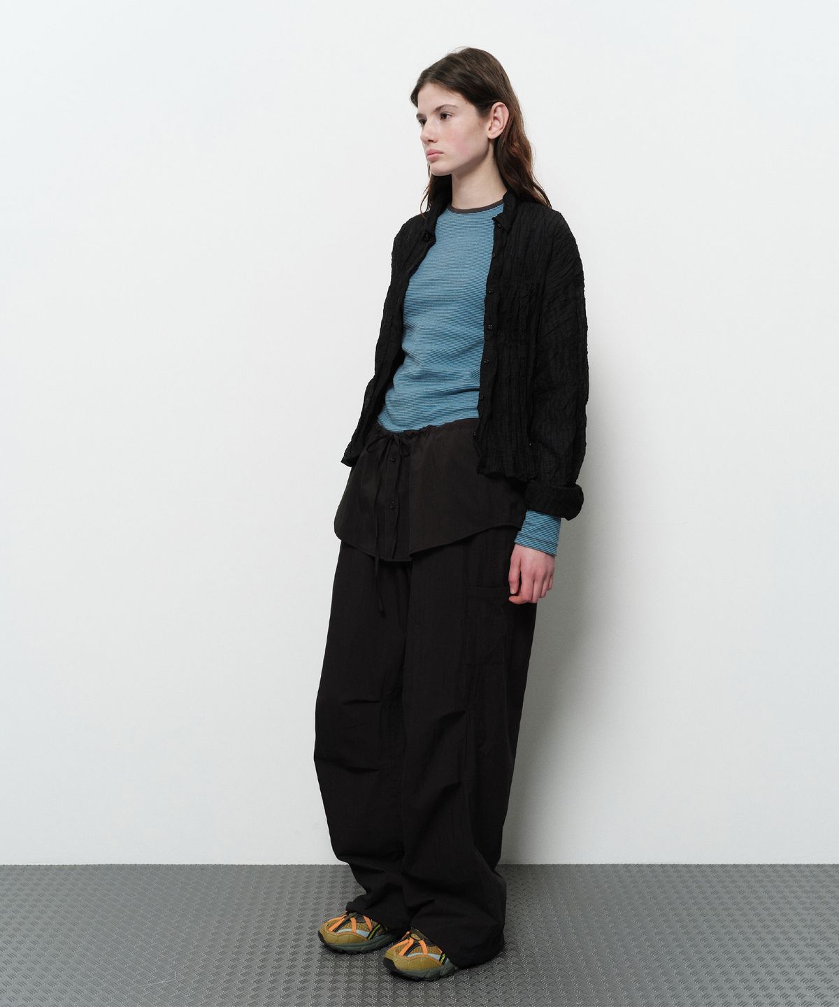 다이애그널(DIAGONAL) WRINKLY SEE THROUGH SHIRTS (black)