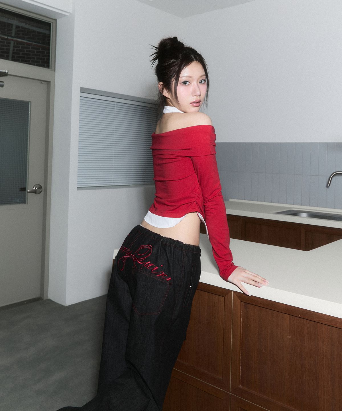 체리퀴리(CHERRYQUIRI) lace layered roll up denim - indigo