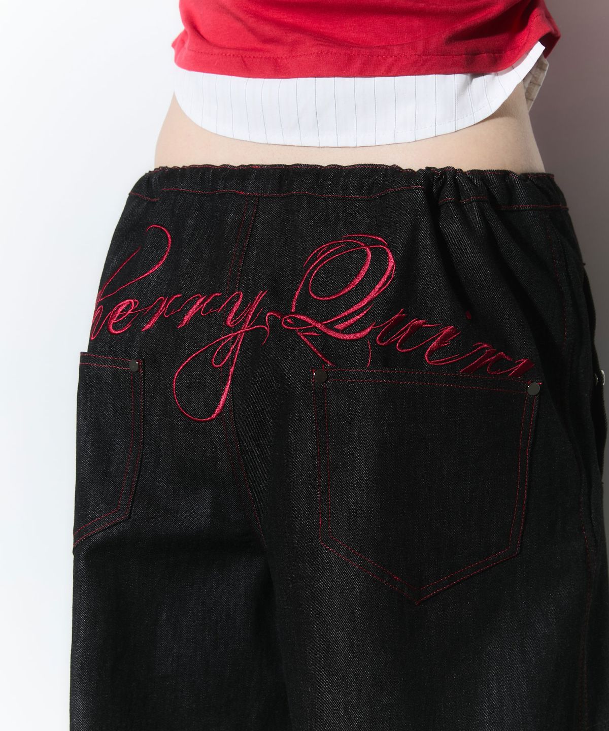 체리퀴리(CHERRYQUIRI) lace layered roll up denim - indigo