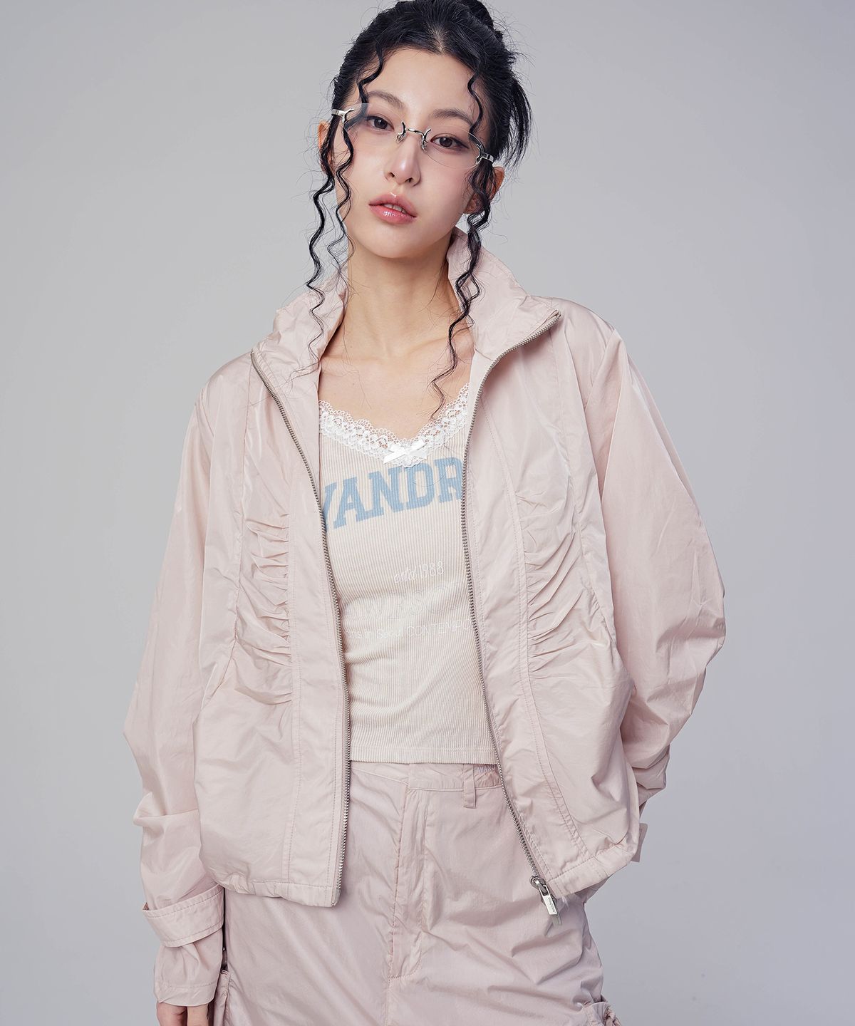 어반드레스(AVANDRESS) Rib Taslan Shirring Zip-up - 4COL