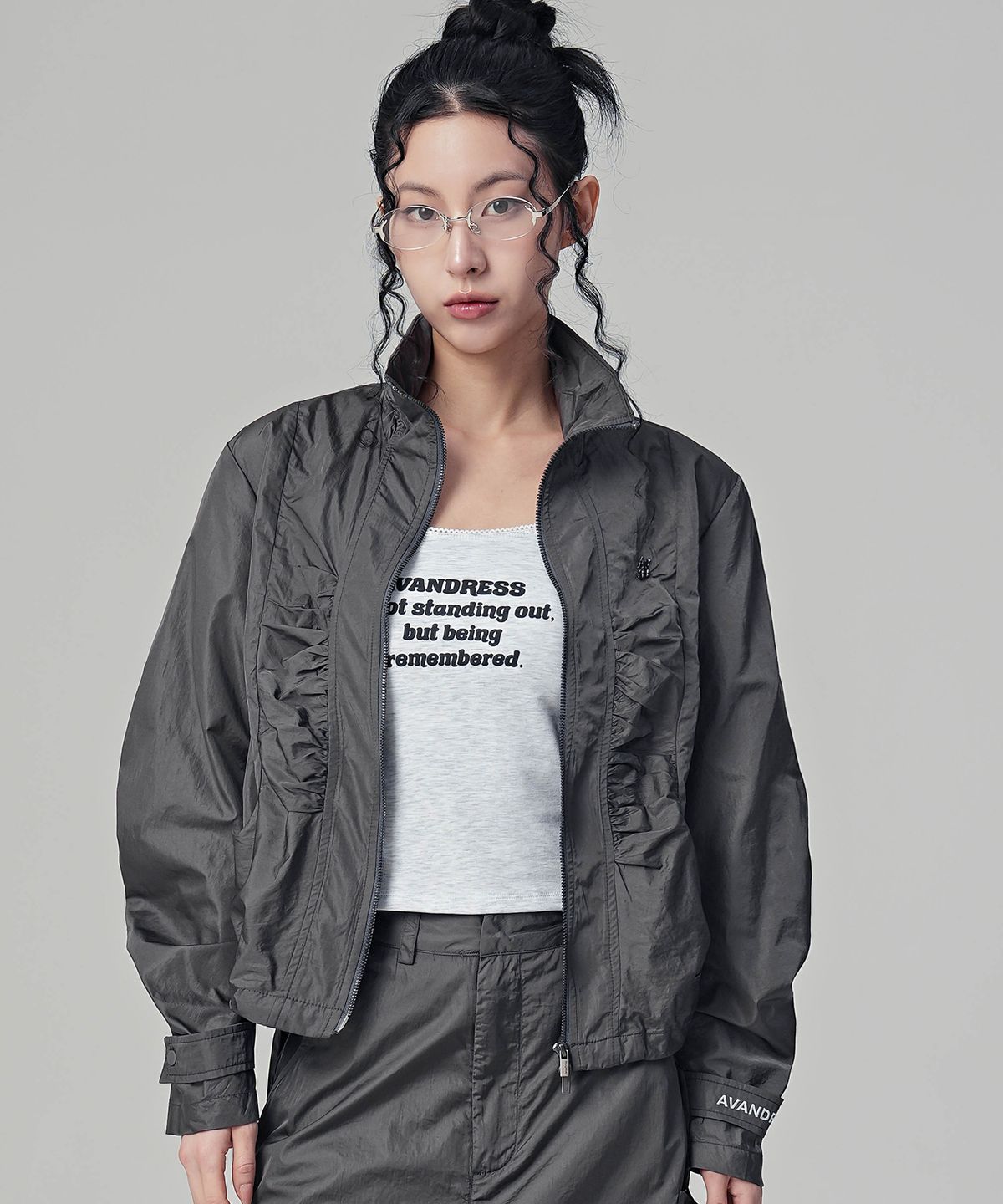 어반드레스(AVANDRESS) Rib Taslan Shirring Zip-up - 4COL