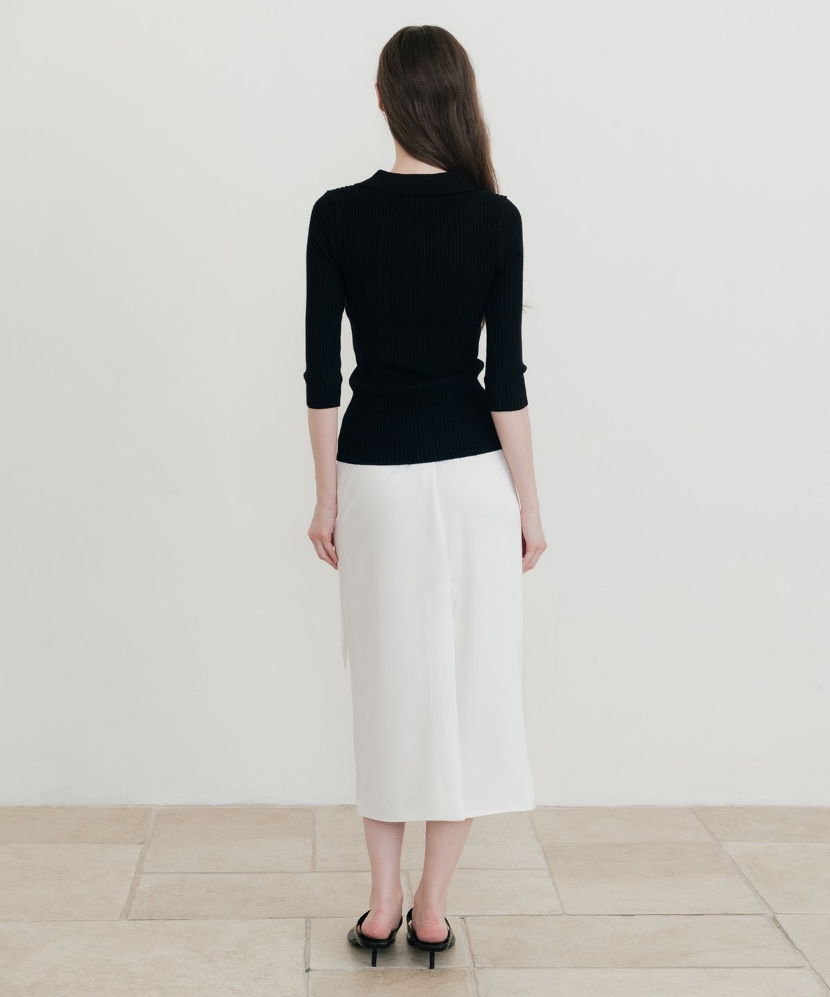 신앤리(SSIN AND LEE) (W) 라운지 하프 니트 폴로 셔츠 블랙