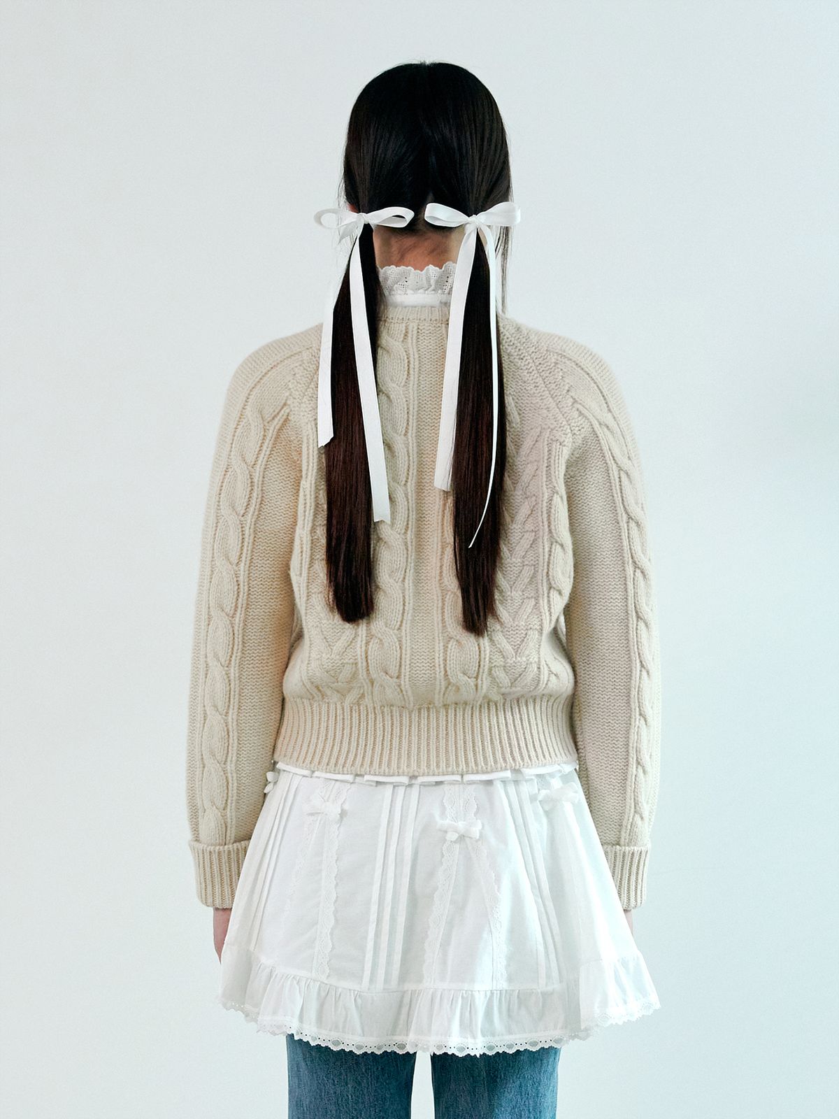 네프네프(NEFNEF) ribbon wool cable cardigan_ivory