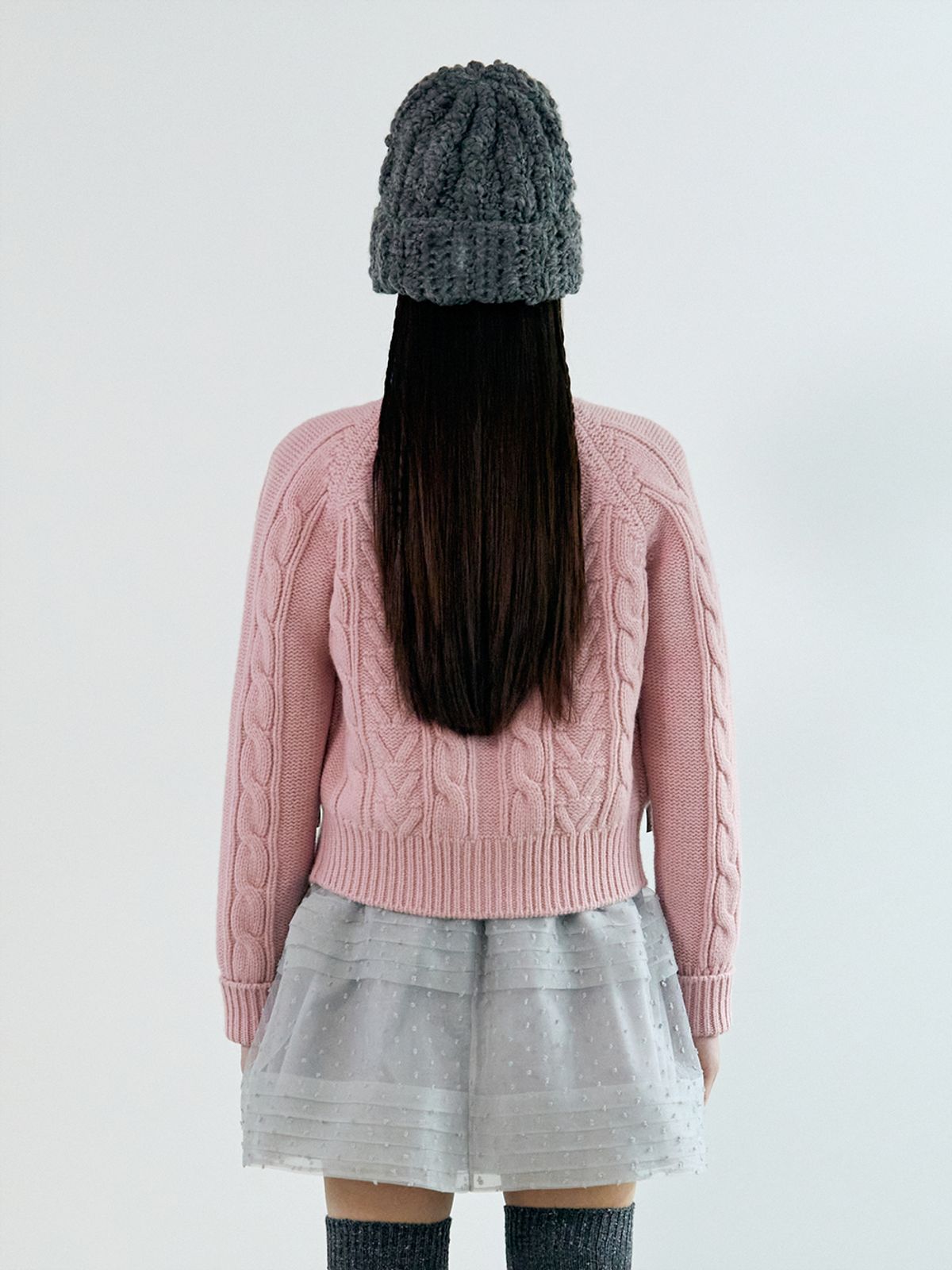 네프네프(NEFNEF) ribbon wool cable cardigan_pink