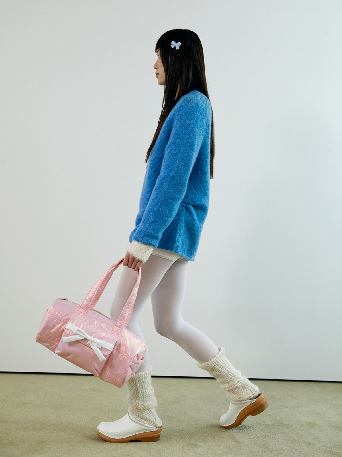 네프네프(NEFNEF) glossy ribbon duffle bag_pink