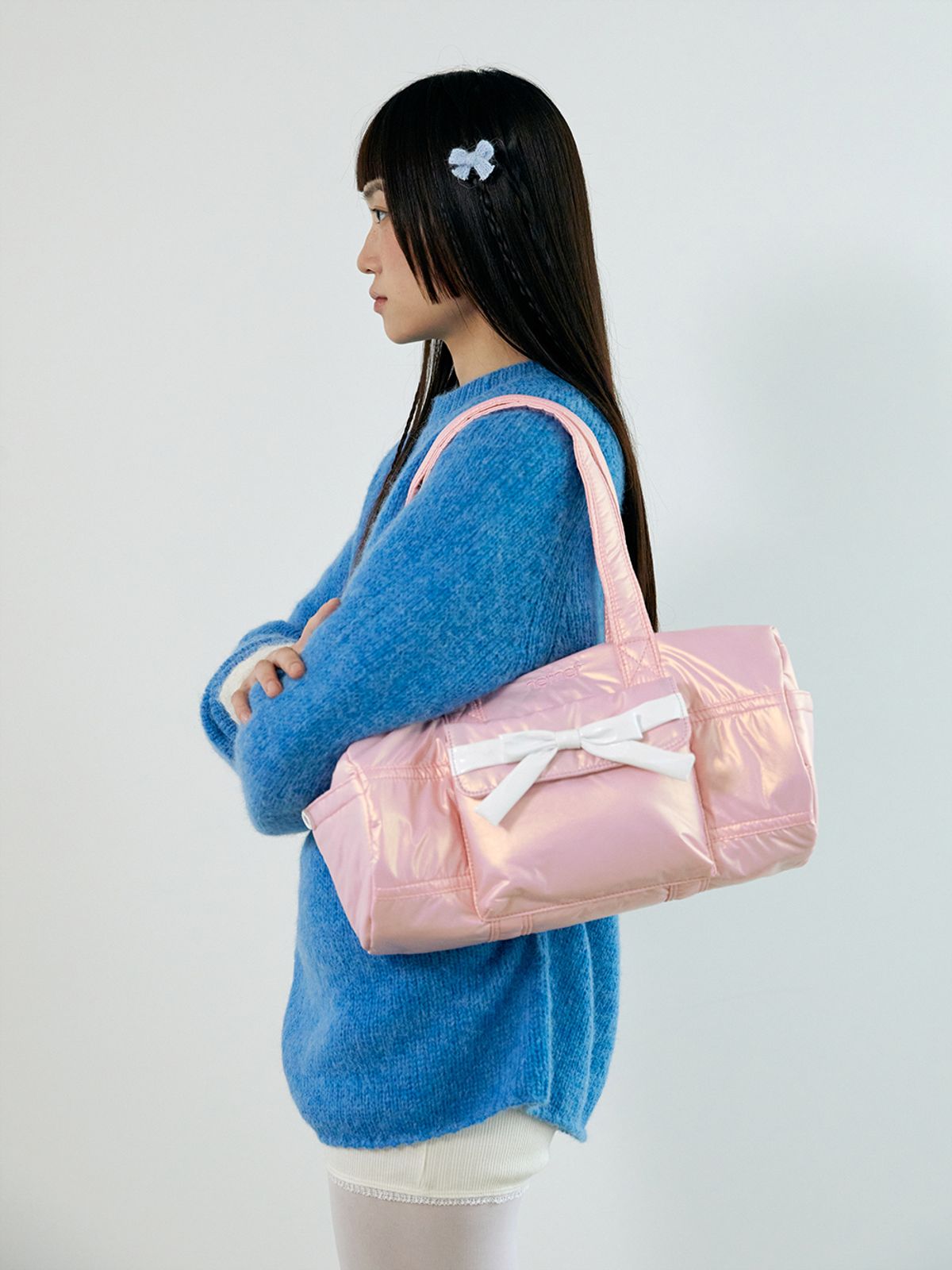 네프네프(NEFNEF) glossy ribbon duffle bag_pink