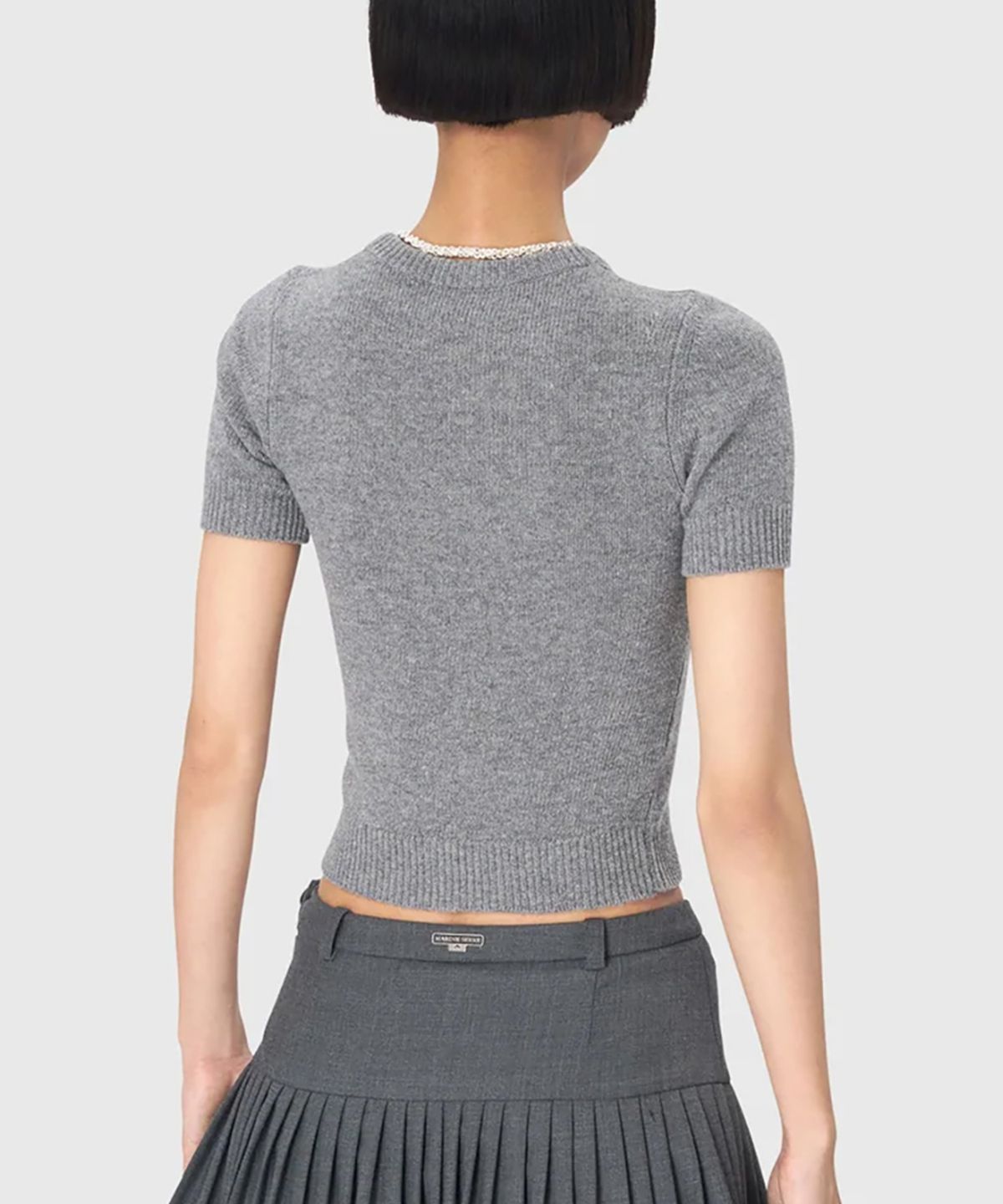 마린 세르(MARINE SERRE) (W) 클린 울 니트 크루넥 숏 슬리브 스웨터 다크 그레이 CLEAN WOOL KNIT CREWNECK SHORT SLEEVES SWEATER GR90 DARK GREY