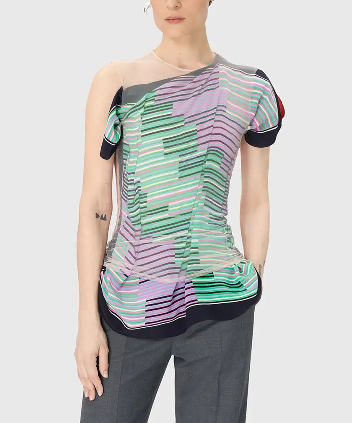 마린 세르(MARINE SERRE) (W) 리제너레이티드 실크 스카프 레이어 탑 멀티 REGENERATED SILK SCARVES LAYER TOP MU00 MULTICOLOR