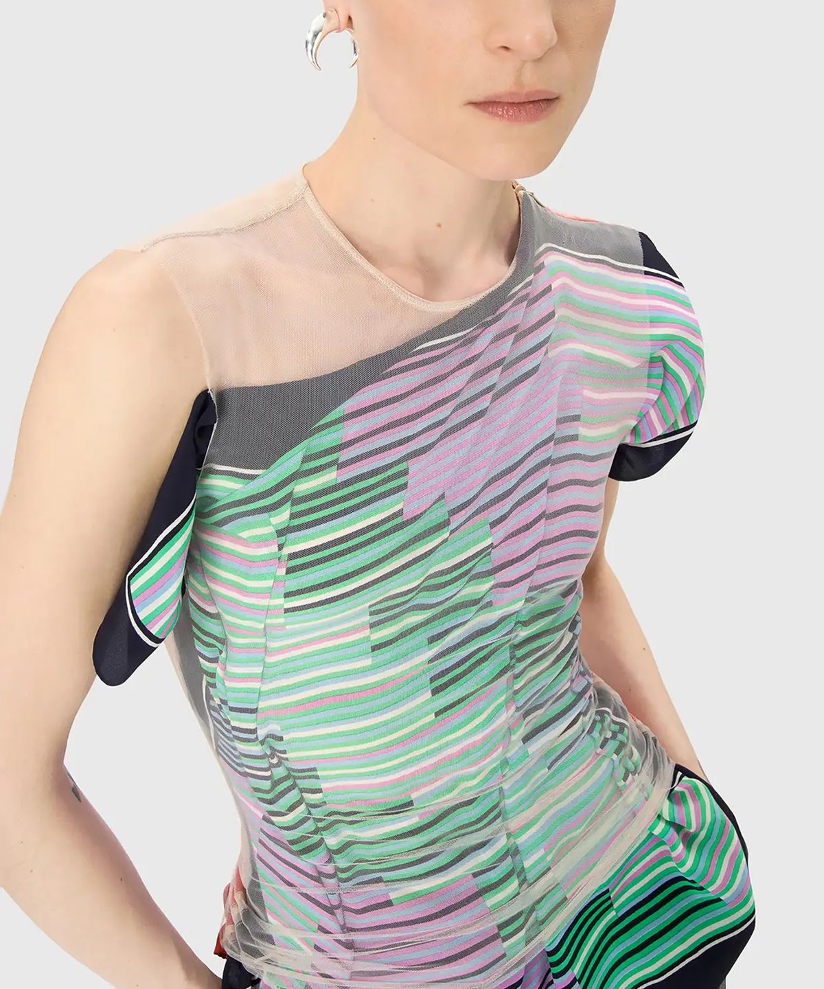 마린 세르(MARINE SERRE) (W) 리제너레이티드 실크 스카프 레이어 탑 멀티 REGENERATED SILK SCARVES LAYER TOP MU00 MULTICOLOR