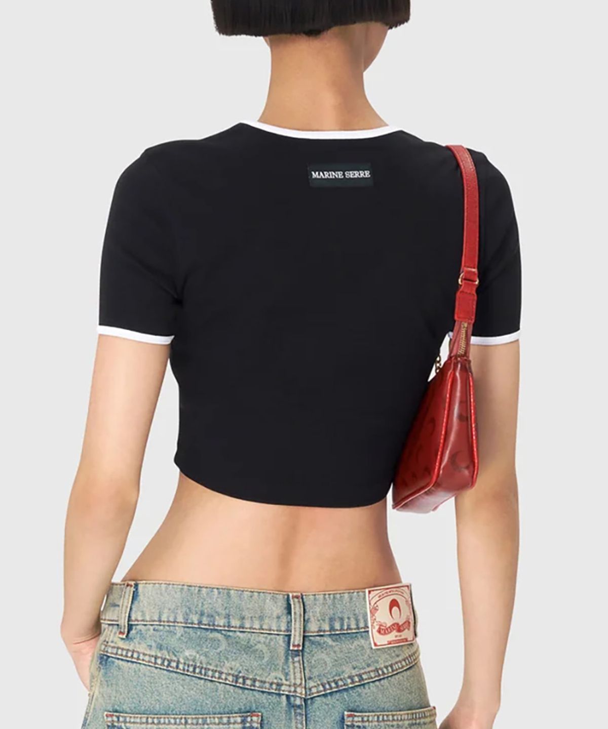 마린 세르(MARINE SERRE) (W) 문 로고 저지 크롭 탑 블랙 MOON LOGO JERSEY CROPPED TOP BK99 BLACK