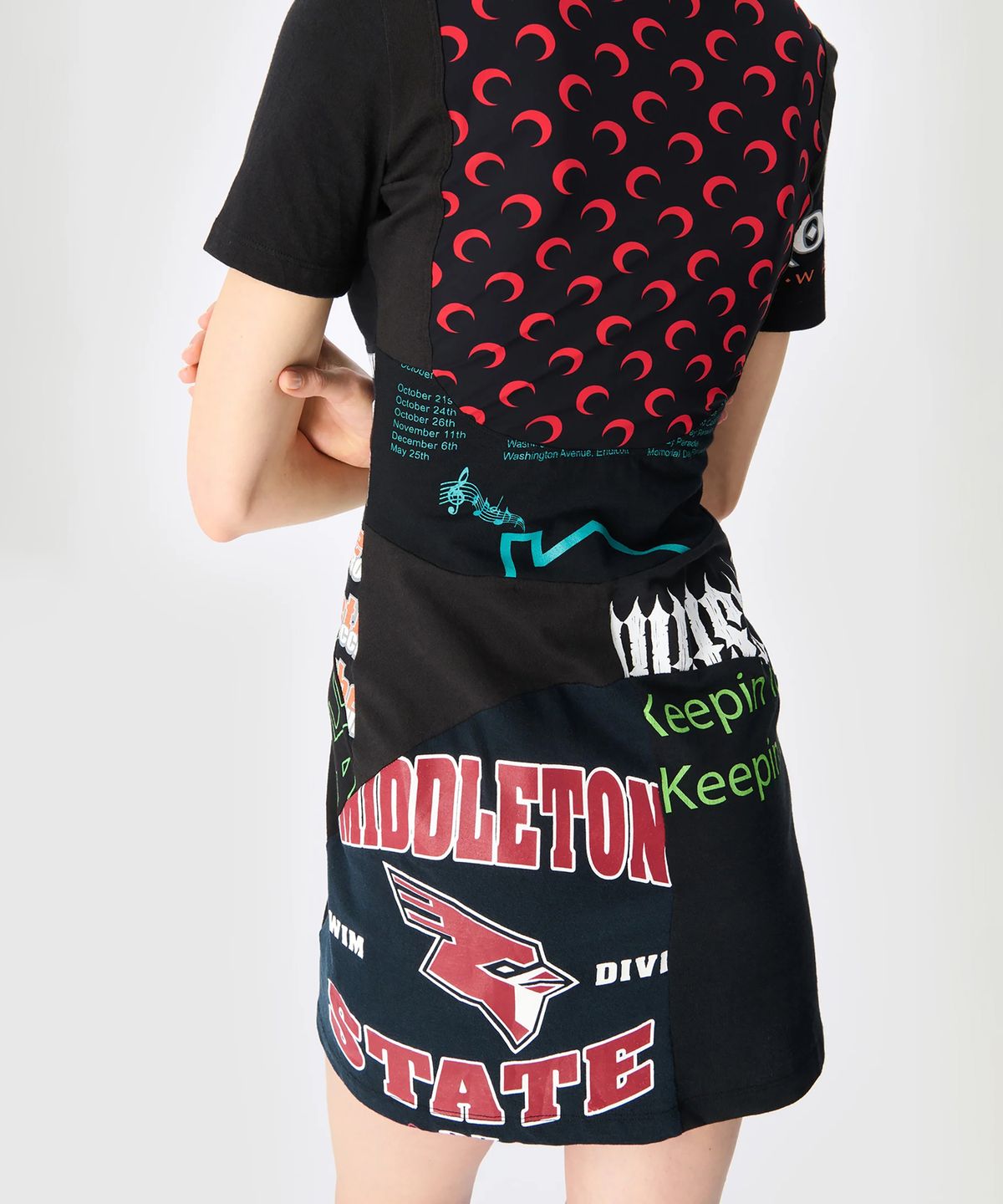 마린 세르(MARINE SERRE) (W) 리제너레이티드 그래픽 티셔츠 미니 드레스 블랙 REGENERATED GRAPHIC T-SHIRTS MINI DRESS BK99 BLACK