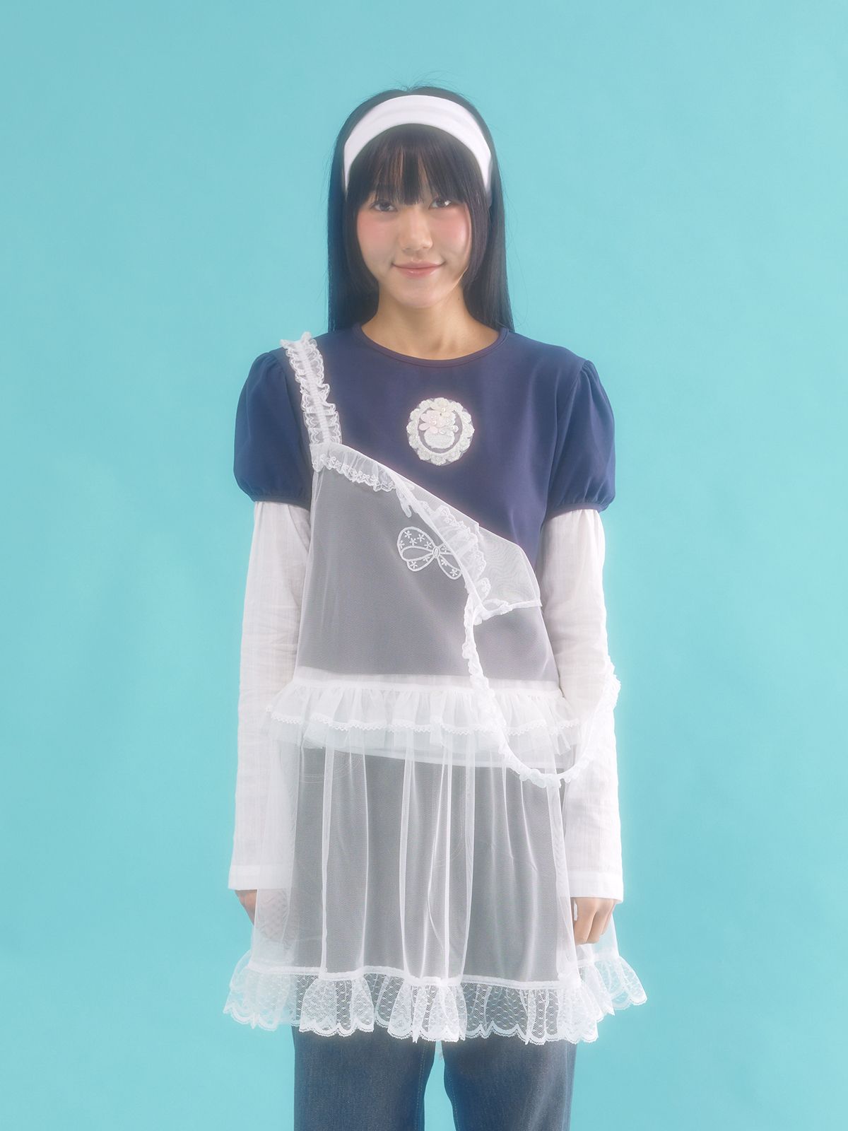 네프네프(NEFNEF) layered puff top_navy
