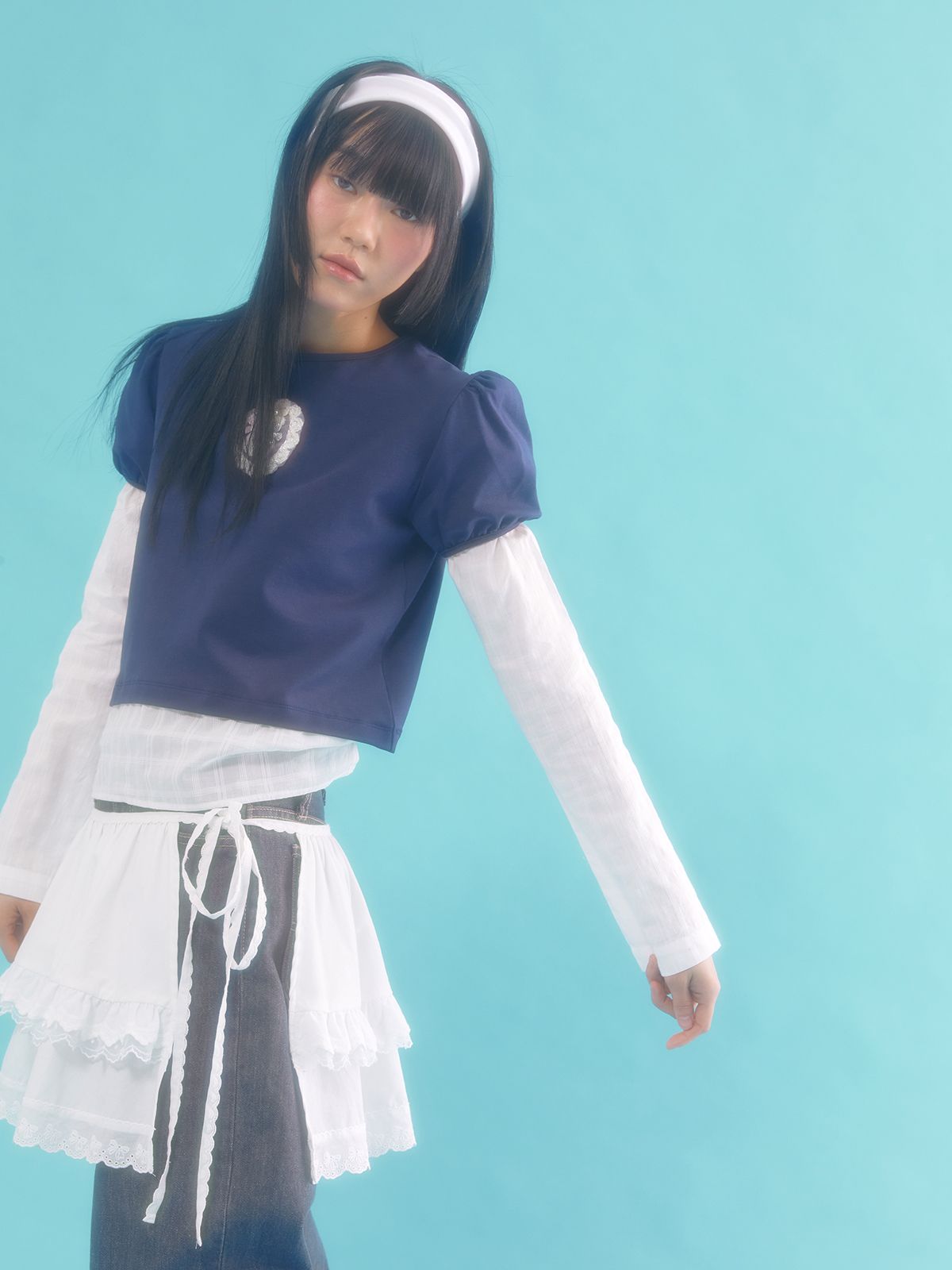 네프네프(NEFNEF) layered puff top_navy