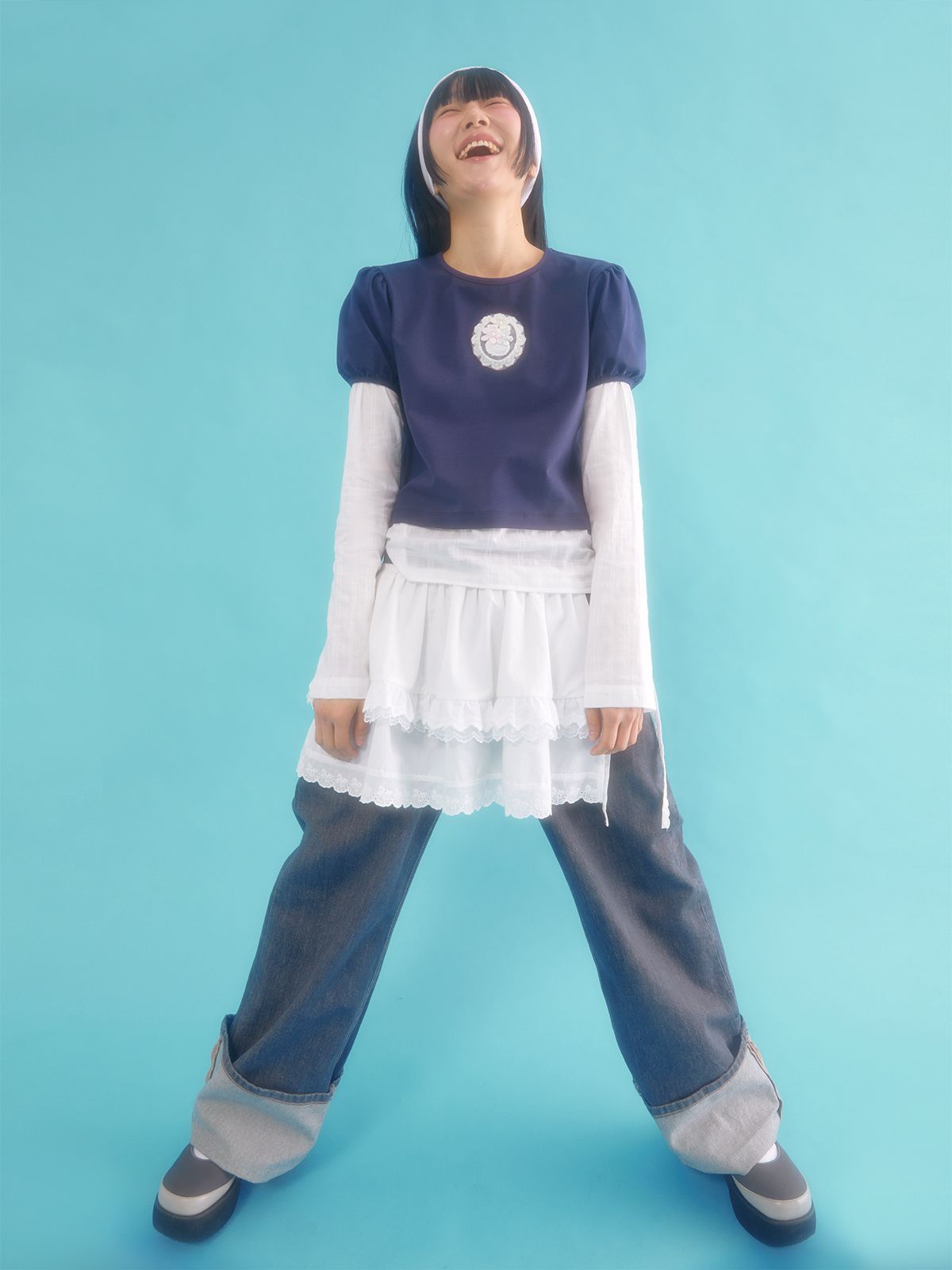네프네프(NEFNEF) layered puff top_navy