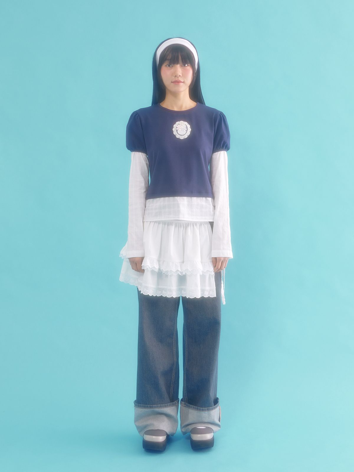 네프네프(NEFNEF) layered puff top_navy