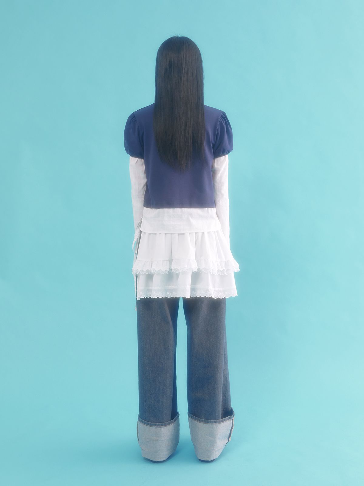 네프네프(NEFNEF) layered puff top_navy