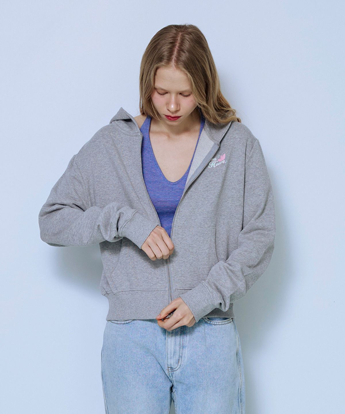 파이시스(PISCESS) 아쿠아 하트 후드 집업_멜란지 그레이