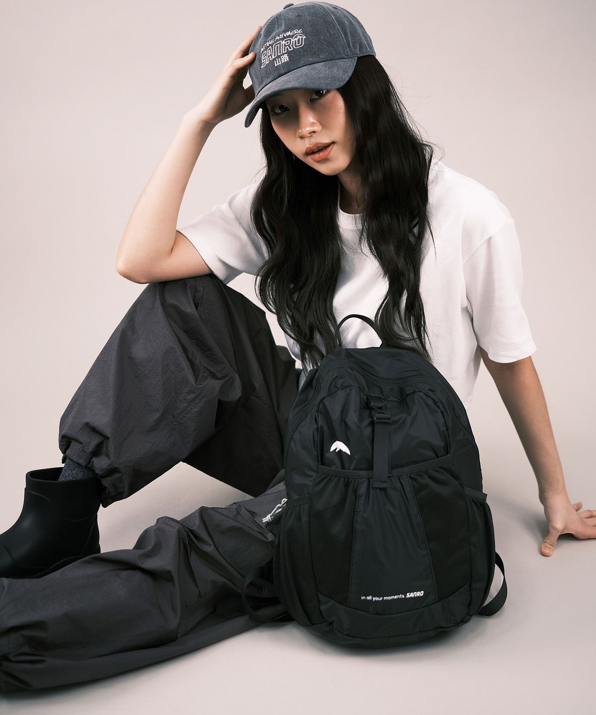 산로(SANRO) COMPACT 폴딩백 하이킹 경량 백팩 20L - 블랙