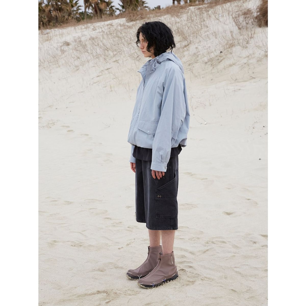 샌드 사운드(SAND SOUND) (UNISEX) 디스트로이드 카펜터 데님 버뮤다 숏츠  차콜
