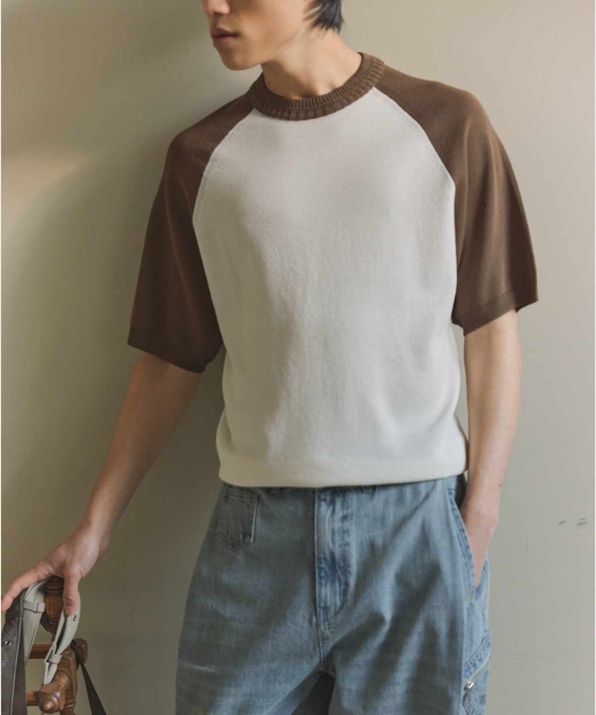 넌블랭크(NONBLANK) 래글런 HS 니트_IVORY/BROWN