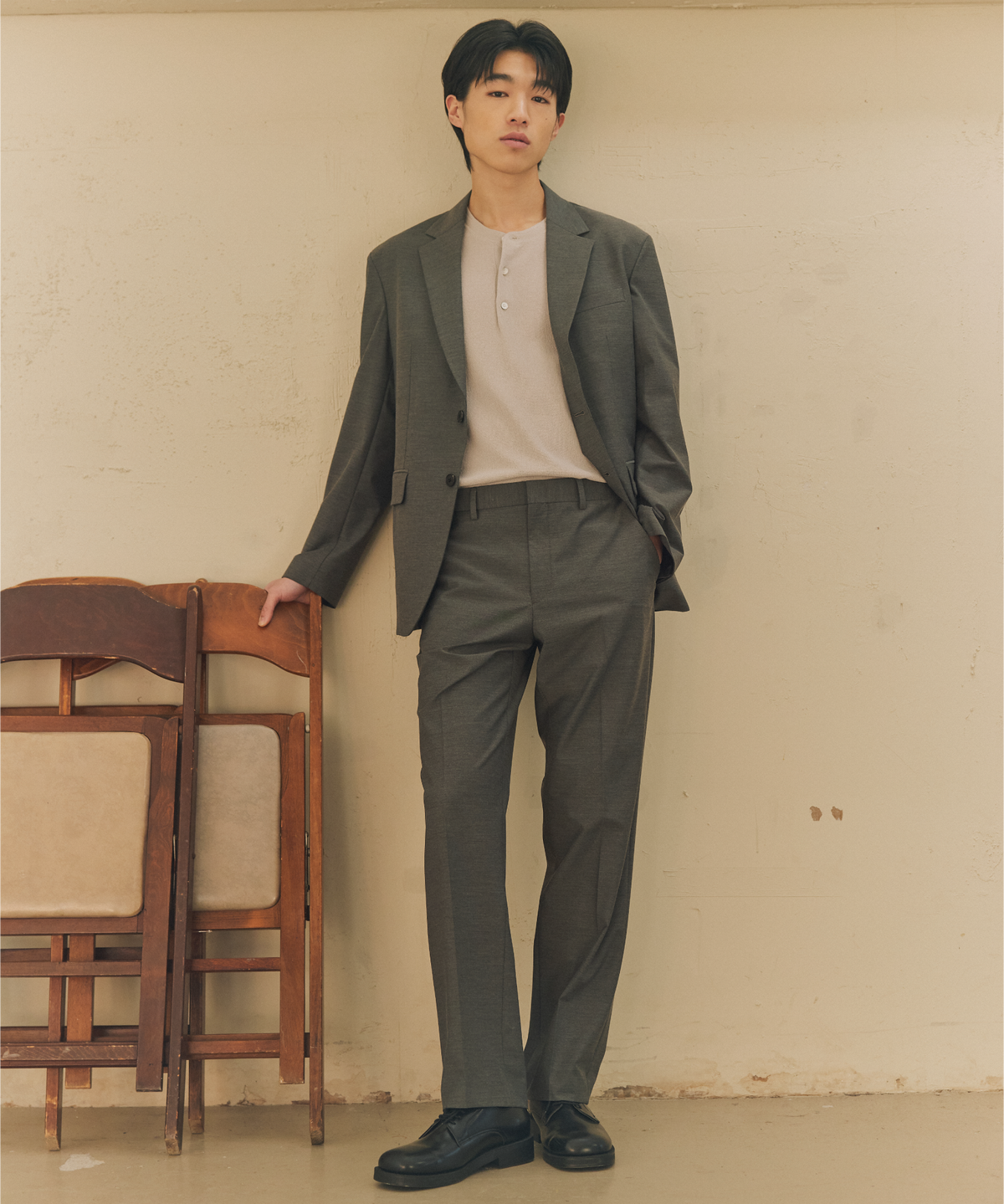 넌블랭크(NONBLANK) 헨리넥 HS 니트_PALE GREY
