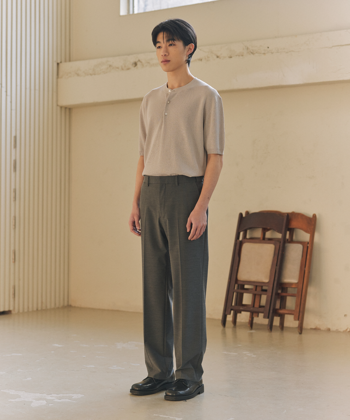 넌블랭크(NONBLANK) 헨리넥 HS 니트_PALE GREY