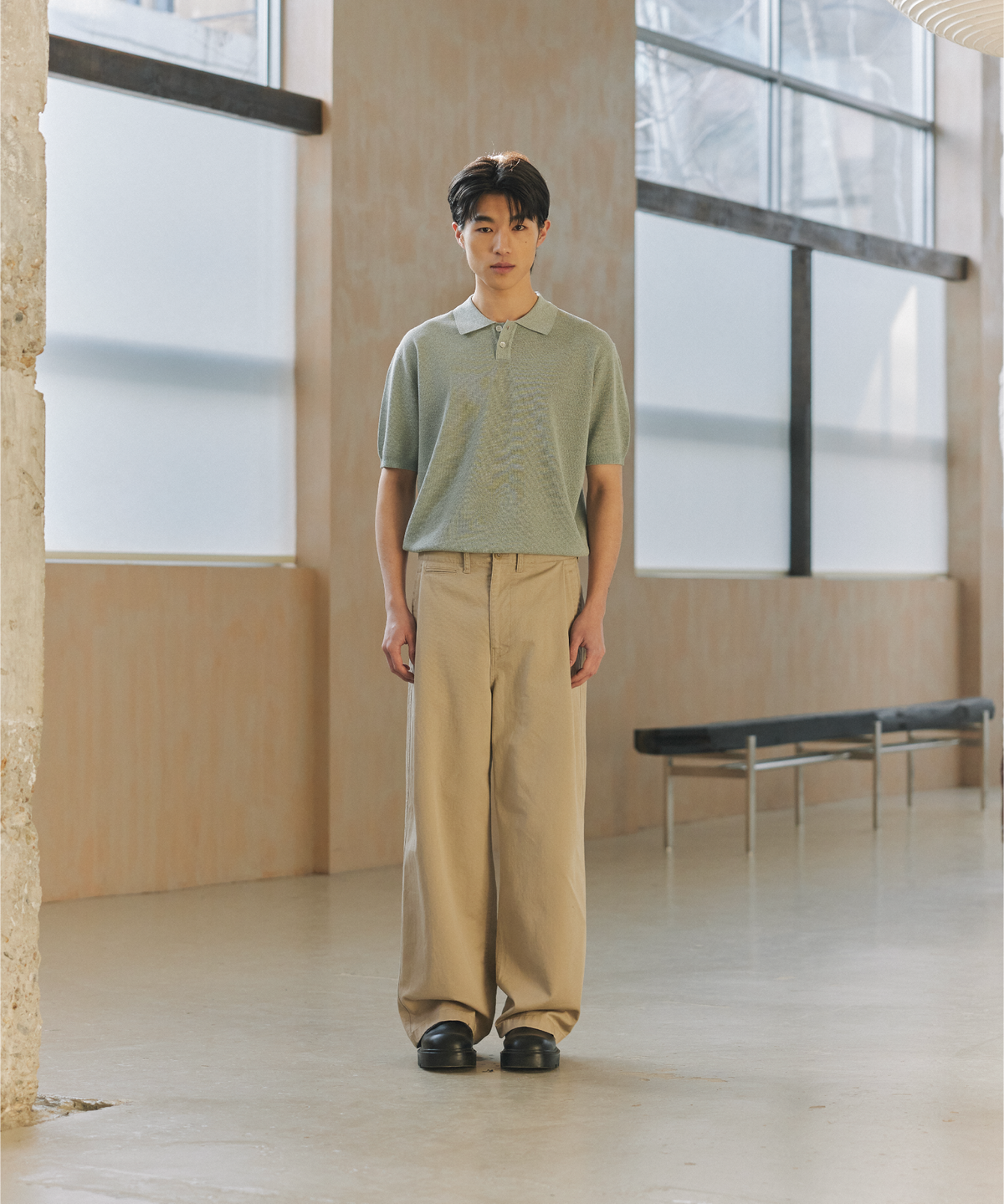 넌블랭크(NONBLANK) 린넨 쿨터치 칼라 니트_LIGHT GREEN